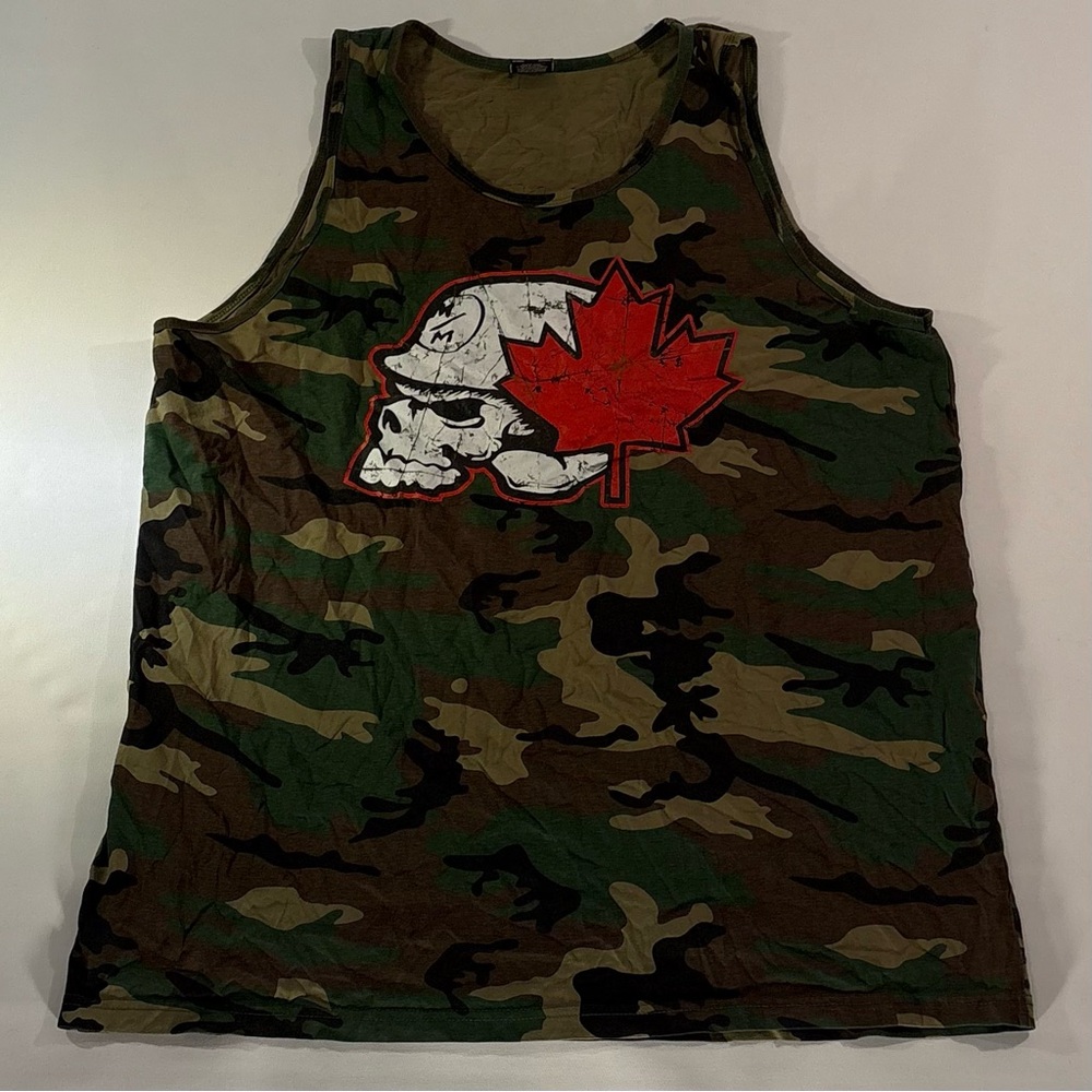 💀 Y2K METAL MULISHA HELMET SKULL CANADA MAPLE LEAF MARSHY CAMO TANK TOP 💀